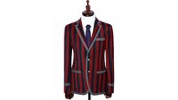 Black Red Striped Men's Casual Student Blazer Single Breasted Woolen Fabric Thin Thickness with Button Decoration1