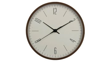 Architectural Timepiece: Black Long Hour Lines + Dot Minites on Antique Yellow | Woodgrain Border