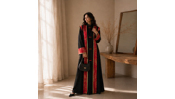2026 Dubai Wholesale Custom Luxury Jacquard Panel Muslim Abaya for Women Dress Gold Brocade Trim Abaya1