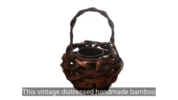 Vintage Distressed Handmade Bamboo Woven Vases and Bamboo Handicrafts.1