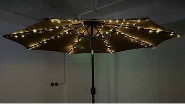 Video of center pillar umbrella with colorful lights