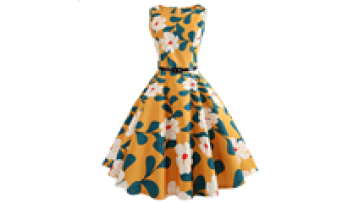 All over Flower Print Sleeveless Retro Swing Skirt Yellow 70s Lady Vintage Dress1