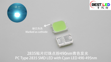 PC Type 2835 SMD LED with Cyan LED 490-495nm