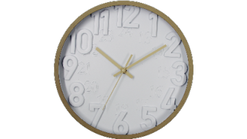 Subtle Shadow Play Wall Clock: Light Woodgrain + Dual-Texture White Numerals