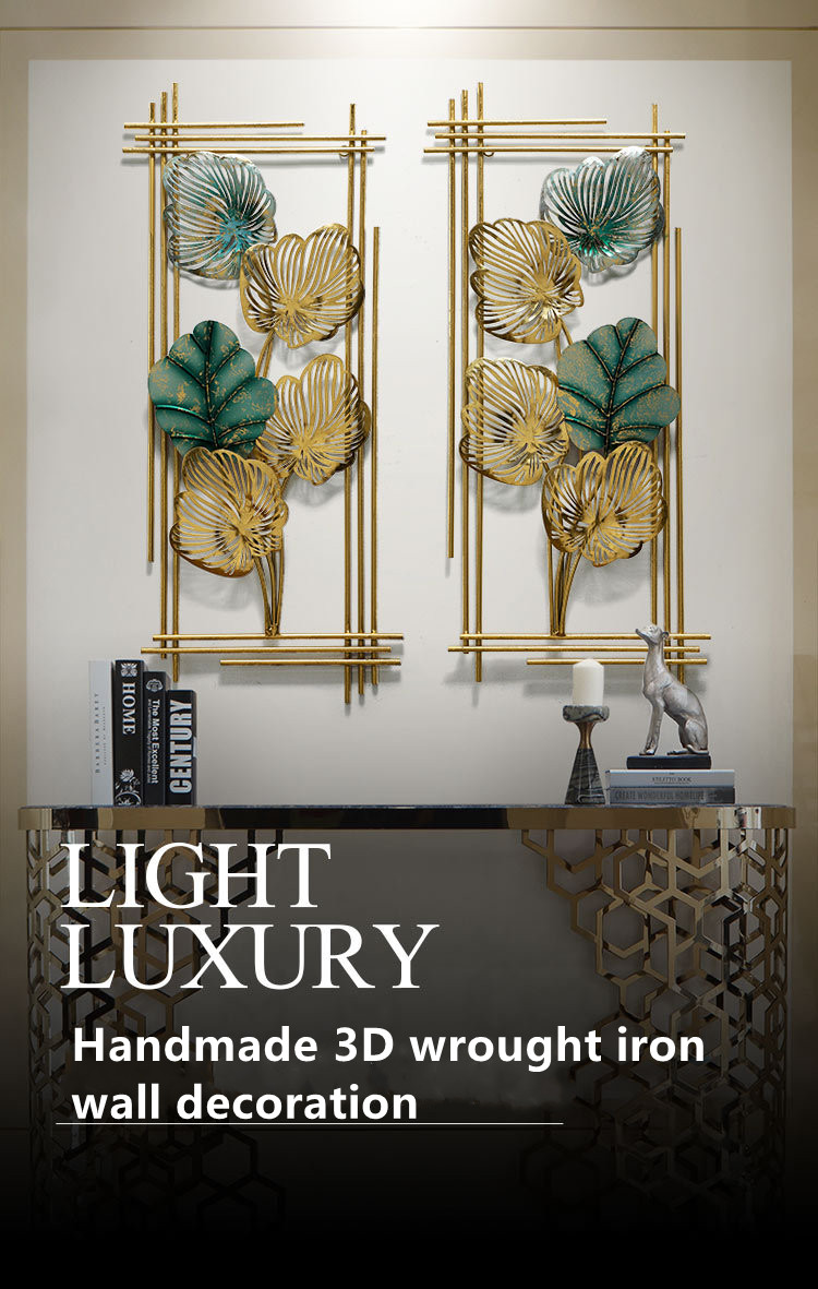 3D Custom Home Gold Luxury iron Leaves Rectangle Metal Wall Hanging Decor For Craft