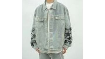 Manufacturer Custom New Arrival Custom Leather Patch Spliced Casual Loog Sleeves Zip Up Denim Jacket For Men1