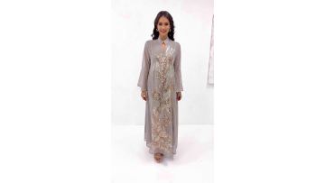 Beaded Embroidery Stand Collar Abaya Dress (1)