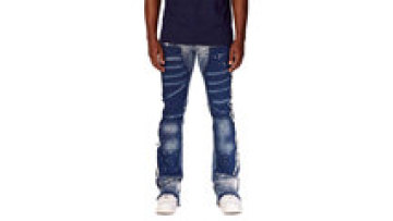 Custom High Quality Laser Men's Flare Jeans Punk Style Stacked Patchwork Jeans1