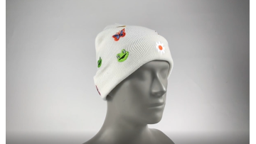 animal embroidery Knit beanie hat