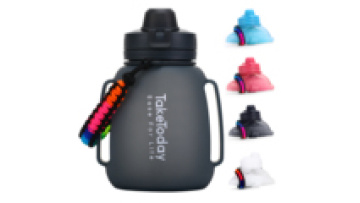 BPA Free 40oz Sport Gym Collapsible Drinking Foldable Silicone Travel Water Bottle With Straw And Time Marker1