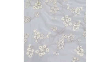 High quality light beige color poly chiffon yoryu 2 tone color stitch embroidery daisy embroidered fabrics1