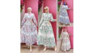 Muslim Women's Long Dress with Heavy Embroidery Lace Splicing Printing Large Swing Dress Lantern Sleeve Skirt1