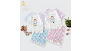 Children's cartoon raglan sleeve striped printed short sleeved set