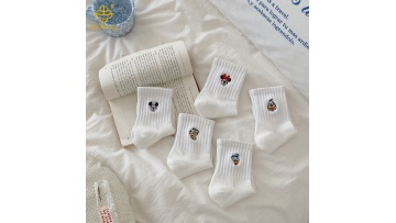 Korean anime cartoon embroidery white ins mid tube socks