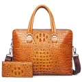 New Luxury 100% Cow Genuine Leather Business Men's Briefcase Male Shoulder Bag Alligator Messenger Bag Tote Computer Handbag
