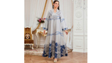 Exquisite Middle East Abaya Dress for Muslim Women Elegant Arabic Printed Flowers Jalabiya Dubai Ramadan Robe with Rhinestones1