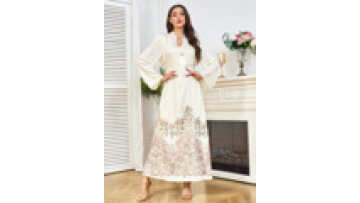 Sequined Dubai Islamic Women's Dress Middle East Elegant Ramadan Jellabiya Arab Muslim Floral Robe with Adjustable Waist Tassel1