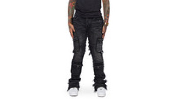 Custom OEM Wholesales Men Vintage Denim Ripped Men Flared Stacked Jeans1