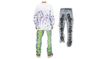 Custom Logo Vintage Men Slim Fit  Ripped Jeans Branded Denim Fluorescent Pants1