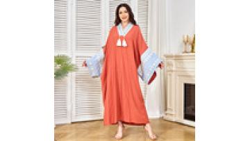Summer Islamic Clothing Middle Eastern Muslim Jalabiya Robe Embroidered Loose Abaya V-Neck Kaftan1