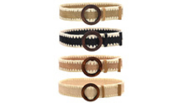 2 Inch Wide Wooden Buckle Straw Woven Elastic Raffia Dress Belt1