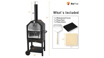 Portable Pizza Oven Wood Fired Oven Steel Pizza Grill, 2 Removable Wheels, Pizza Maker Camping Cooker1