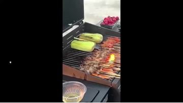 Large gas grill 6 burner with side pot