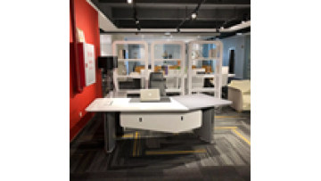 Splicing White Gray Minimalism Irregular Desk  Ergonomic with Baffle Minimalist Style Manager Desk1