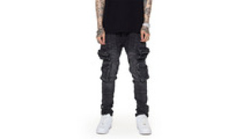Custom Men's Jeans Shredded Slim Fit Stretch Patch Flare Black Washed Street Style Jeans Personality Casual Distressed Jeans1
