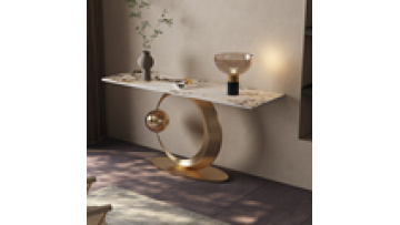 Wholesale luxury modern design hall rose gold stainless steel base marble top entryway table console1