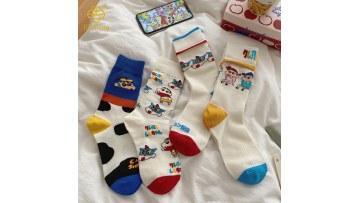 Korean Cartoon Crayon Shin chan Academy Style Long Socks Stacked Socks