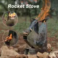 18x11.5x5.5CM Outdoor Rocket Stove Mini Stainless Steel Folding Lightweight Picnic BBQ Camping Hiking Cooking Burning Wood Stove