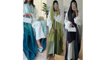 2025 Gradient Abaya Muslim Dress Islamic Clothing Open Abaya for Muslim Women Dubai Kimono With a Free Matching Hijab 2pcs Set1