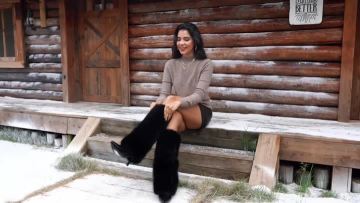 Women 3.3in Kitten Heel Fur Knee High Boots