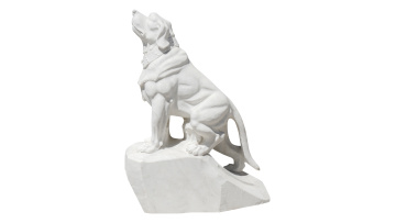 Elegant Sitting Canine Sculptures Hand-Made White Marble