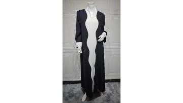 Modern Open Abaya Black White Contrast Wavy Edge MQ220