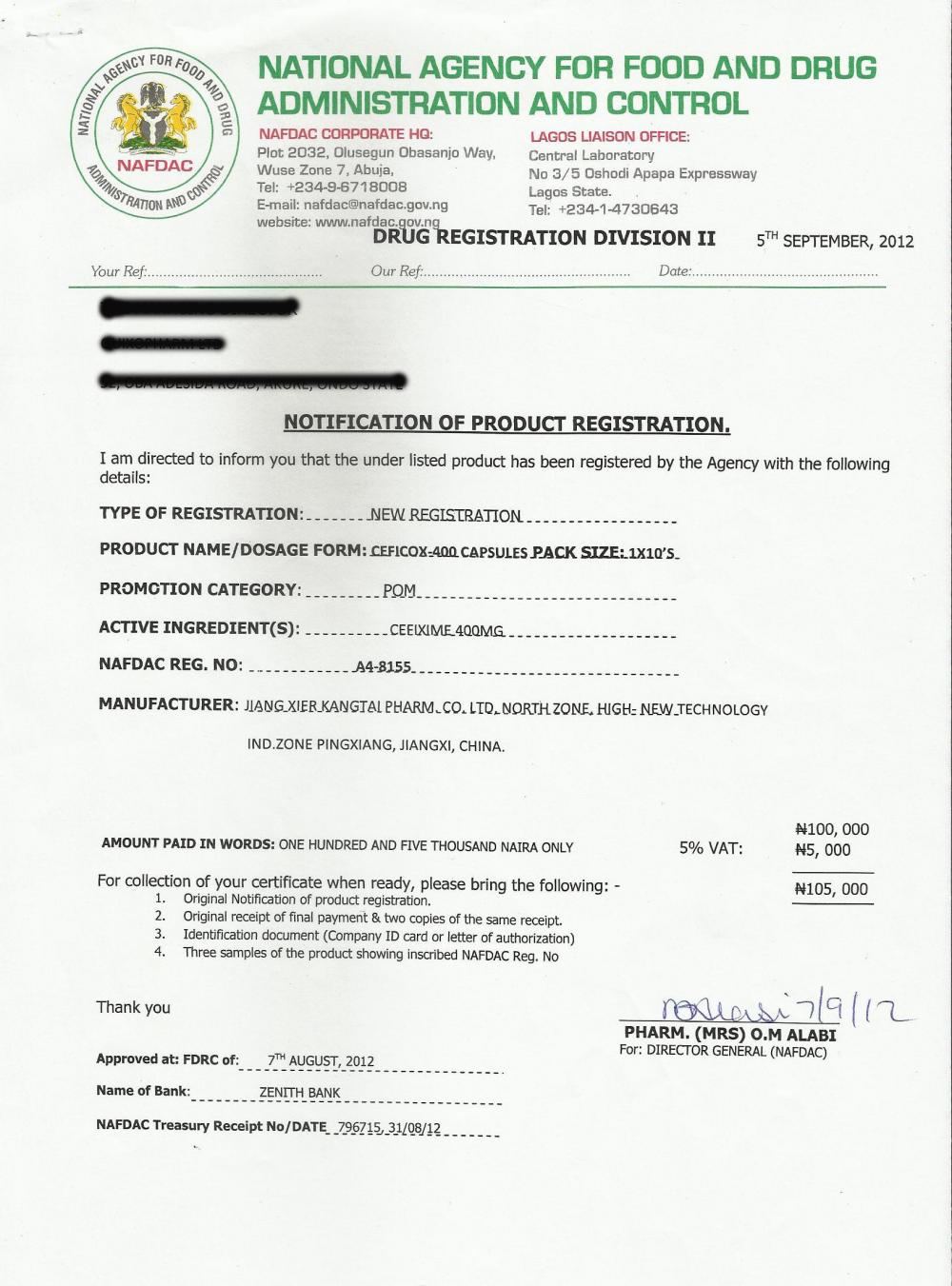 Nigeria registration certificate