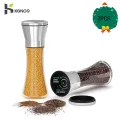 KONCO 2PCS Salt Pepper Mills Grinders Set, Stainless Steel Sea Salt Peppercorn Mill with Adjustable Ceramic Grinder-Glass Body