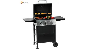 3 Burner BBQ Propane Gas Grill, Stainless Steel 30, 000 BTU Patio Garden Barbecue Grill with Two Foldable Shelves1