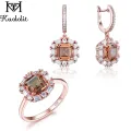 Kuololit 585 rose gold zultanite gemstone Jewelry Set for Women Real 925 Sterling Silver Asscher Luxury Ring Earrings for Bride