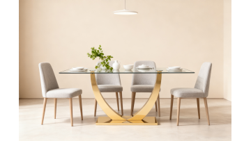 TL-21SD03 Elegant Glass Dining Table with Luxurious Gold Stainless Steel Base