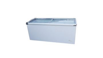 Refrigerator with sliding glass doors