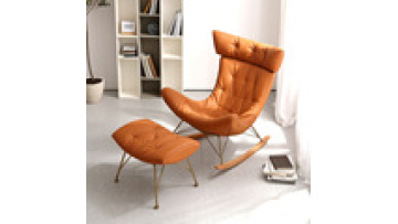 Mid century modern Leather chair for living room snail shape curved lounge chair set swing recliner with footrest1