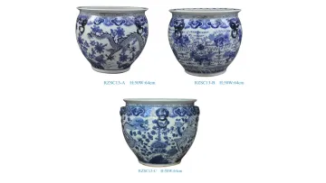Blue and White Mackerel Algal Pattern Tank Hand Painted Ceramic Garden Planter Pot1