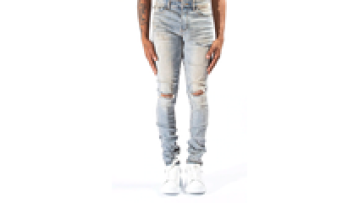 Mens Straight LIGHT WASHING VINTAGE DISTRESSED Blue Super Skinny Jeans1