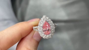Custom Pear-Shaped Pink Lab Grown Diamond Double Halo Ring