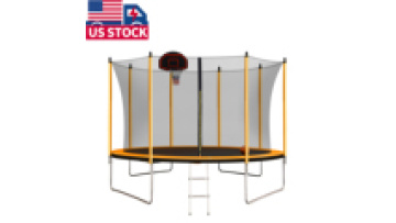 US Stock Outdoor 10ft Trampoline  with Basketball Hoop and Ladder1