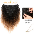 ShowCoco Human Hair Clip In Extensions T1b/4/27 Color Curly Clip Ins Machine-made Remy Hair 10-24 Inches Clip In Hair Extensions
