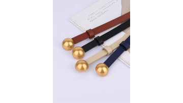 Women's Gold Buckle Head Genuine Leather Thin Belt