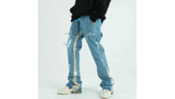 High Quality Paint Splatter Cut Out Ripped Raw Hem Flared Denim Jeans Men1